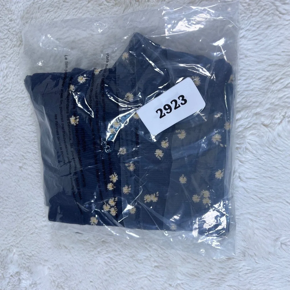 Skims Navy Blue Daisy Floral Ribbed Cotton Boxer Shorts XXS Loungewear Sleepwear